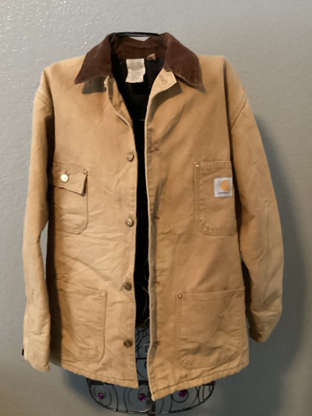 Vintage Carhartt Tan Duck Canvas Jacket with Brown Corduroy Collar